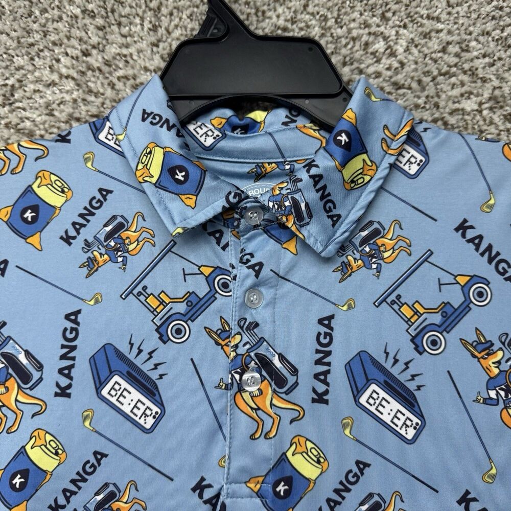 Proud 90 Polo Shirt Men Small Kanga Golf Carts Beer Aop Performance Golf Stretch View 2